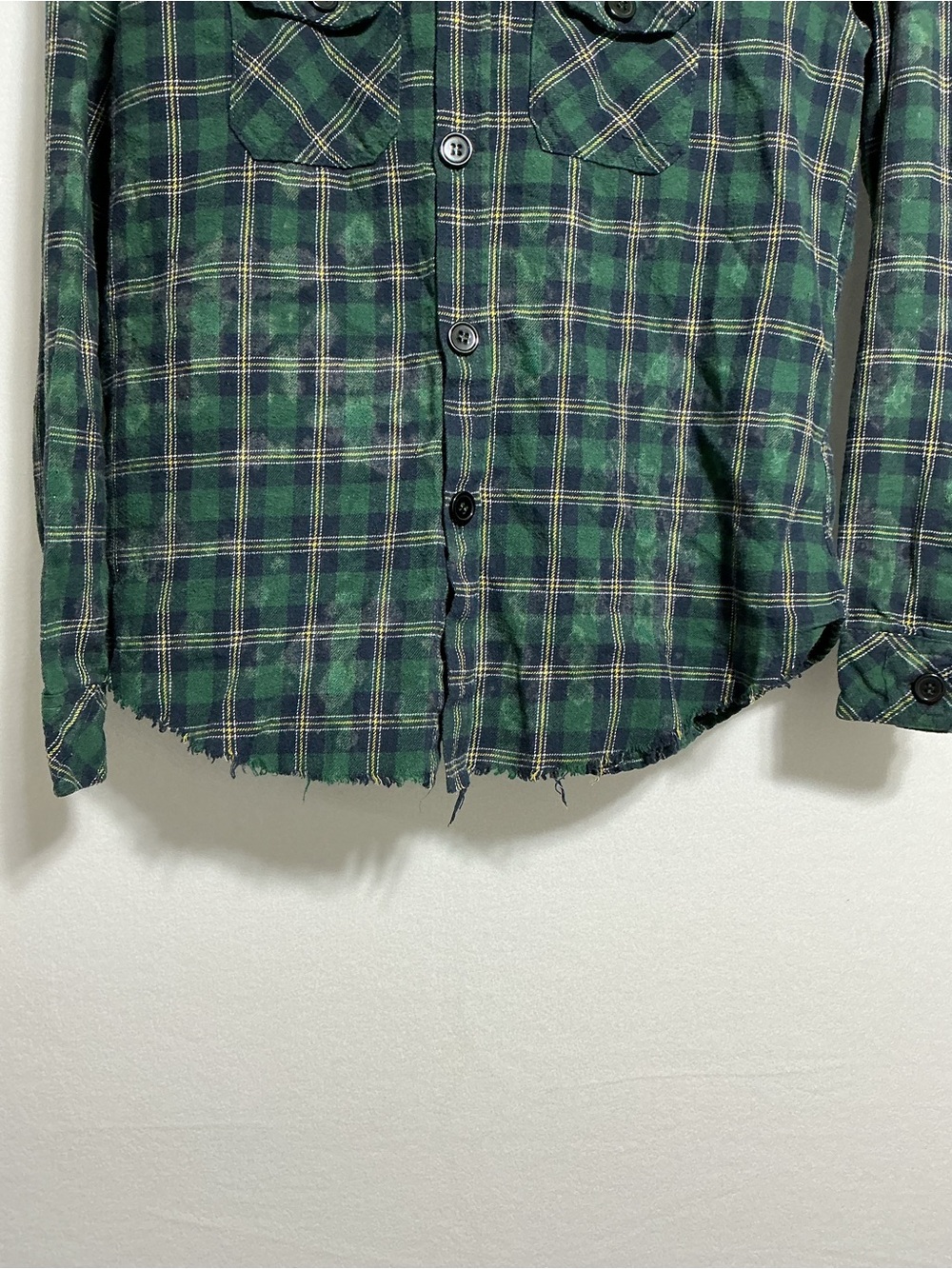 Current Mood Green Plaid Hooded Flannel Shirt Women’s S Grunge Distressed - Picture 11 of 15